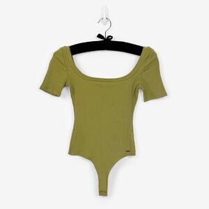 n:Philanthropy Langley Bodysuit Size XS Olive Green Ribbed Cotton Blend Basics